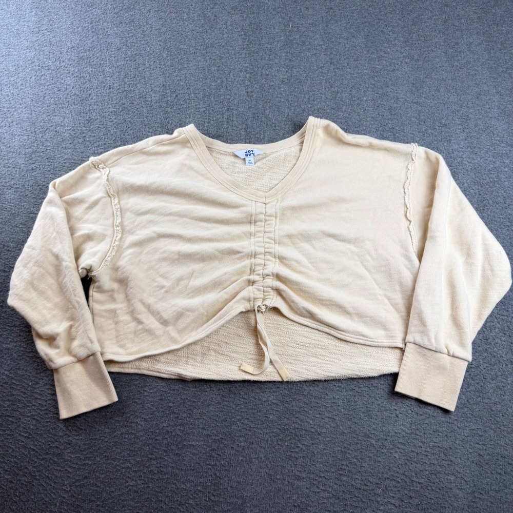 JoyLab Sweatshirt Women's Medium Cream Ruched Front Cropped French Terry